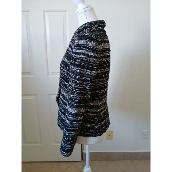 M.M. LaFLeur Blazer Size 4 Boucle One-button Asymmetric Hem Black White Office - Picture 5 of 16